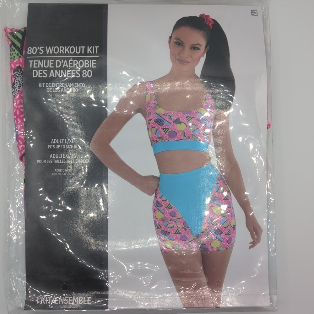 80s Aerobic Workout Costume Womens L/XL up to size 16 Crop Top And Bike Shorts